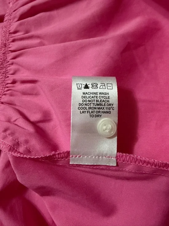 Crosby by Mollie Burch Sz S Whitley Dress Pink Bubblegum Tiered Ruffle Pom Trim - Picture 11 of 12